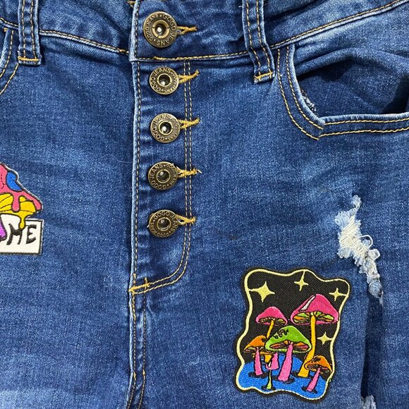 🔥 Custom GOGO Flare Jeans – Distressed & Patchwork Streetwear Statement Denim - Picture 6 of 12